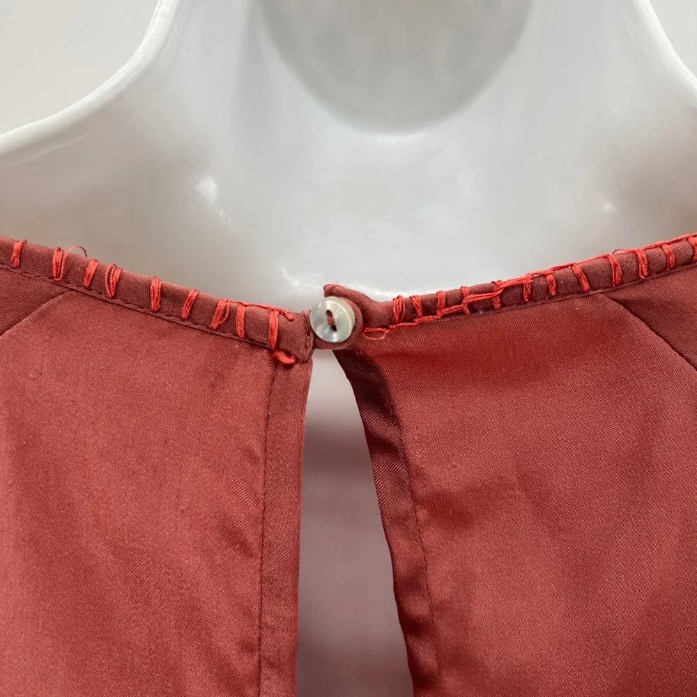 Free People Embroidered Top Womens Sz S Boho Satin Balloon Sleeve Festival