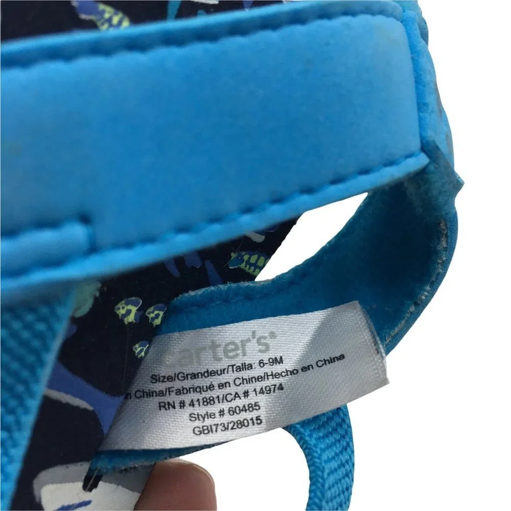 Carter's Baby Flip‎ Flops 6-9 Month Elastic Ankle Strap Sharks Blue Style #60485