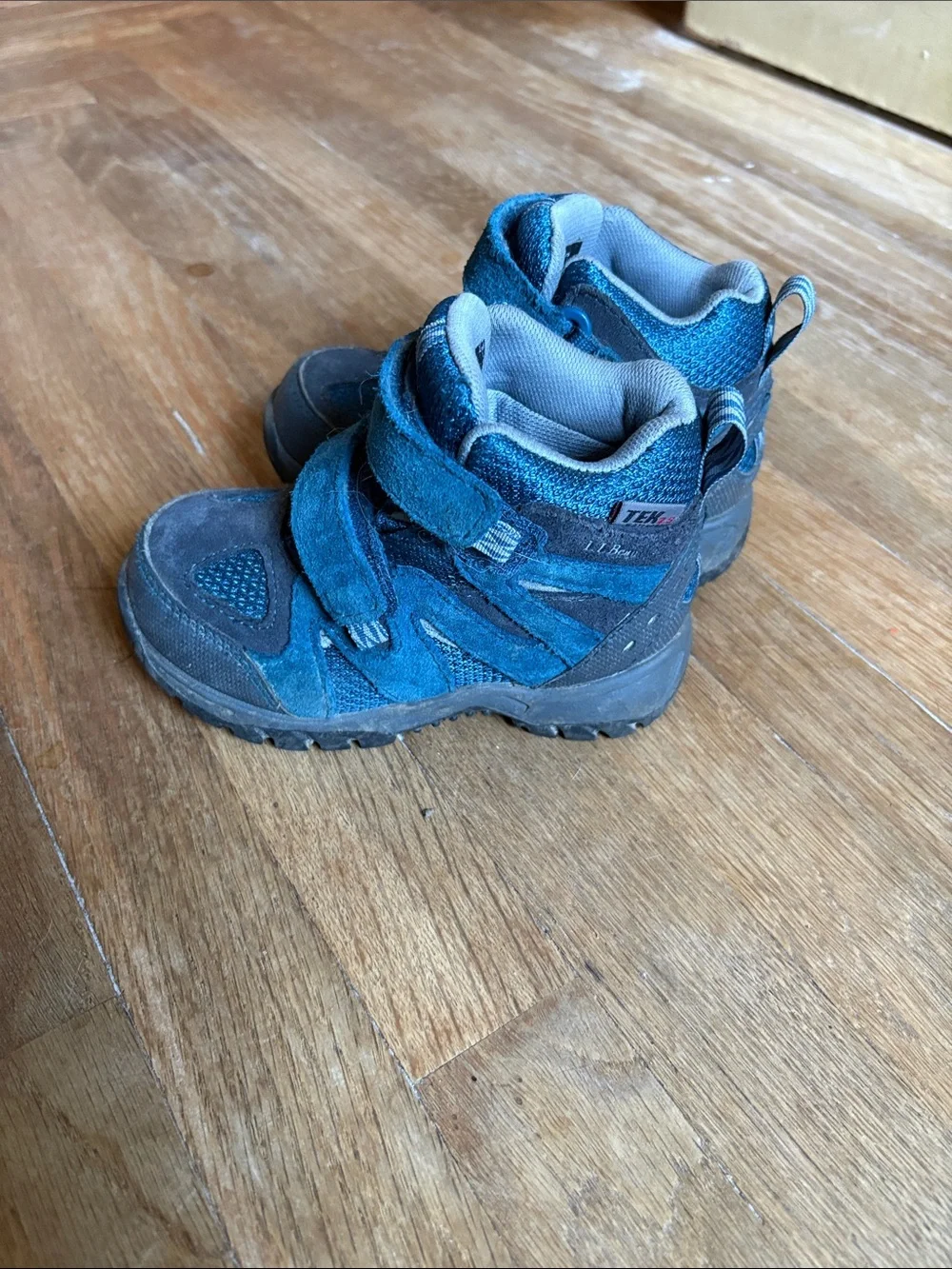 L.L. Bean Teal and Gray Kids' Velcro Hiking Boots