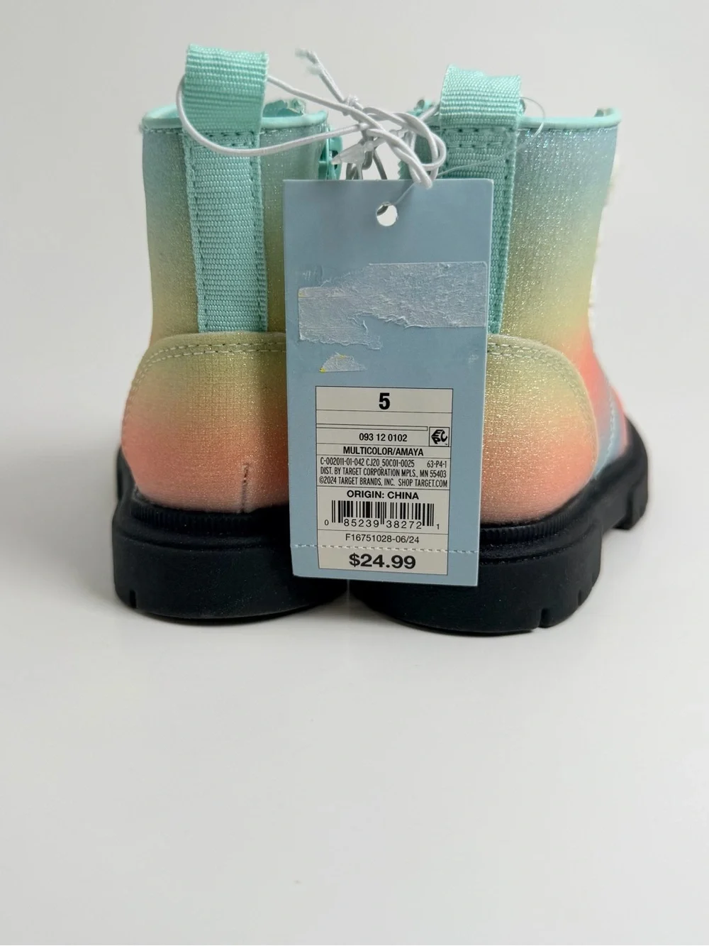 Cat & Jack Pastel Rainbow Glitter Lace-Up Boots - Black Sole
