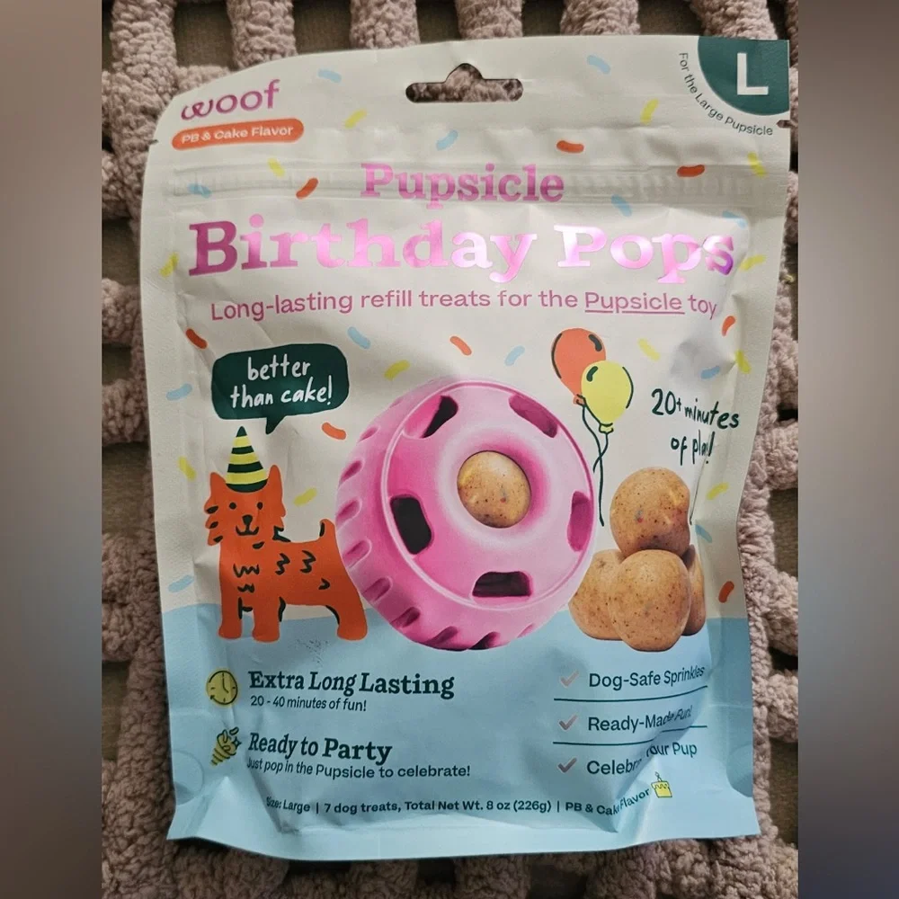 Woof Pupsicle Dog Treat Toy (L) with Pupsicle Birthday Refill Pops (L)