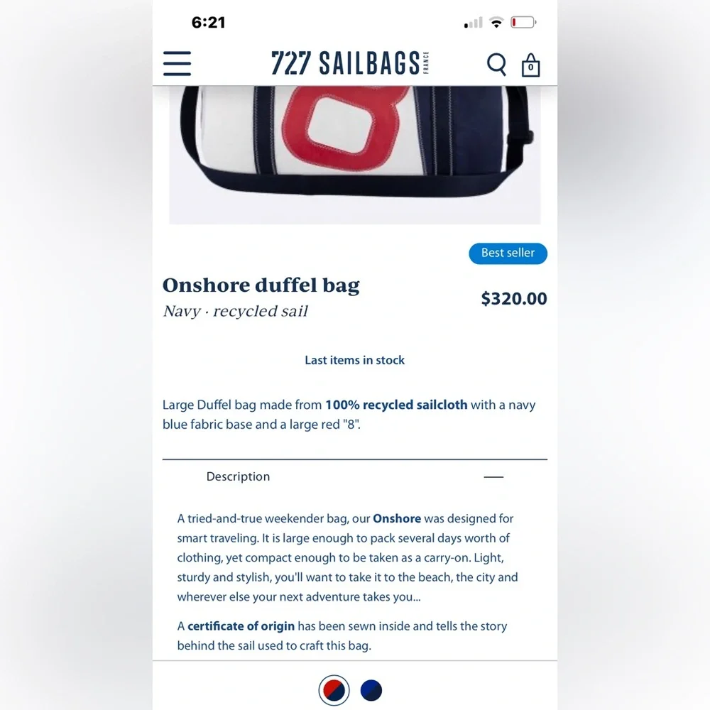 Handsome Authentic 727 SAILBAGS Duffle Carry On Travel Beach Bag Luxury Tote ⛵️