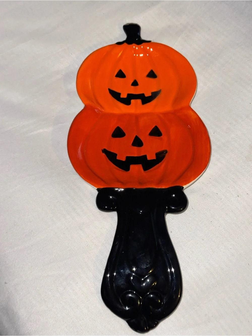 Halloween Double Jack-O'-Lantern Decorative Serving Spoon holder- Orange & Black