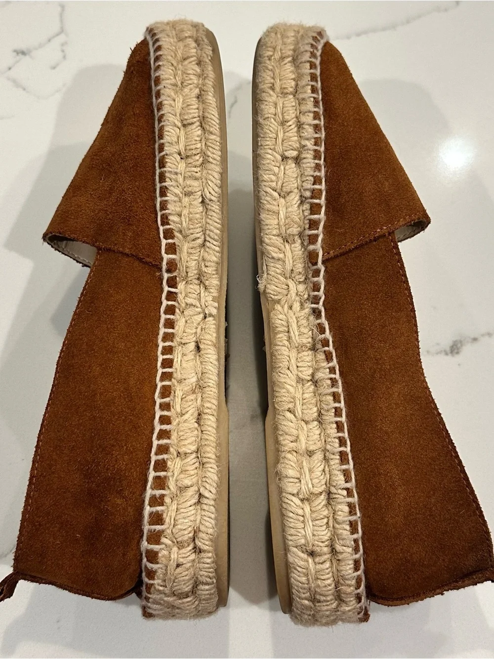 ZARA Basics Suede Espadrilles Slip On Jute Flats Tan Brown Shoe Women 39 US 8