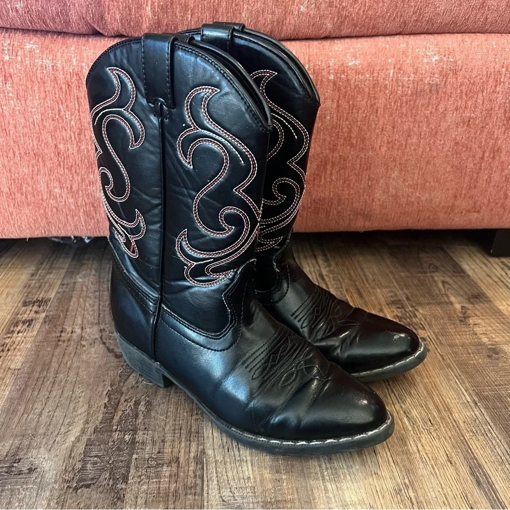 Faded Glory Flex Trail Black, Red, White Cowboy Western Boot Big Kid Size 3