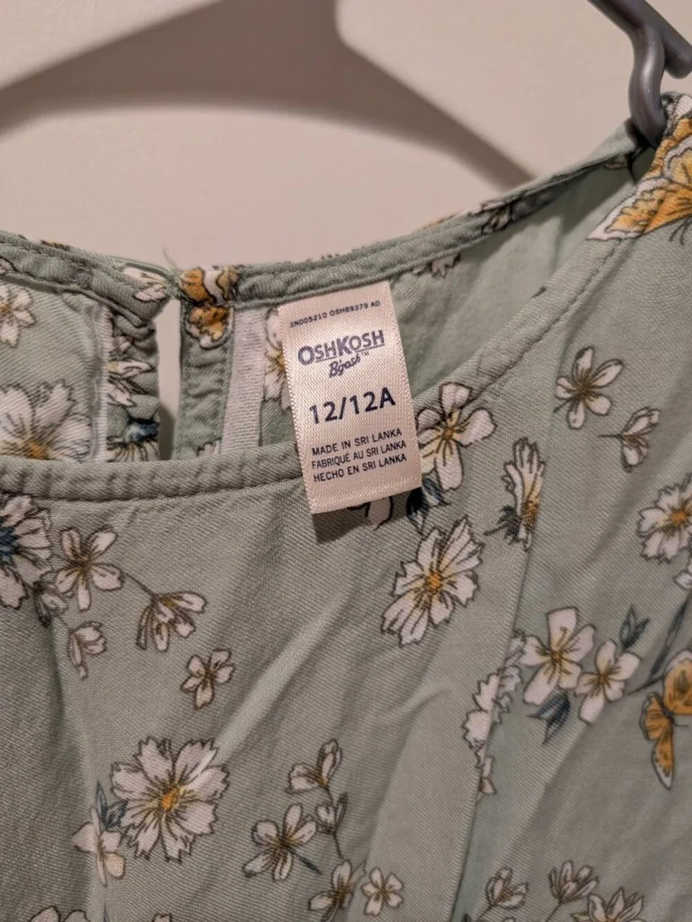 OshKosh B'gosh Girls Size 12/12A Sage Green Floral Cap Sleeve Dress