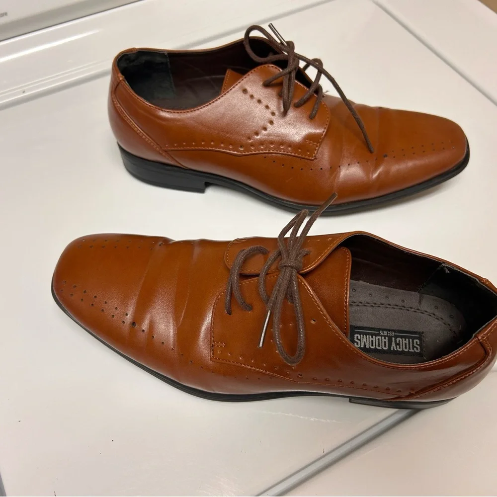 Boys 6M Stacy Adams Cognac Brown Leather Lace-Up Oxfords Dress Shoes