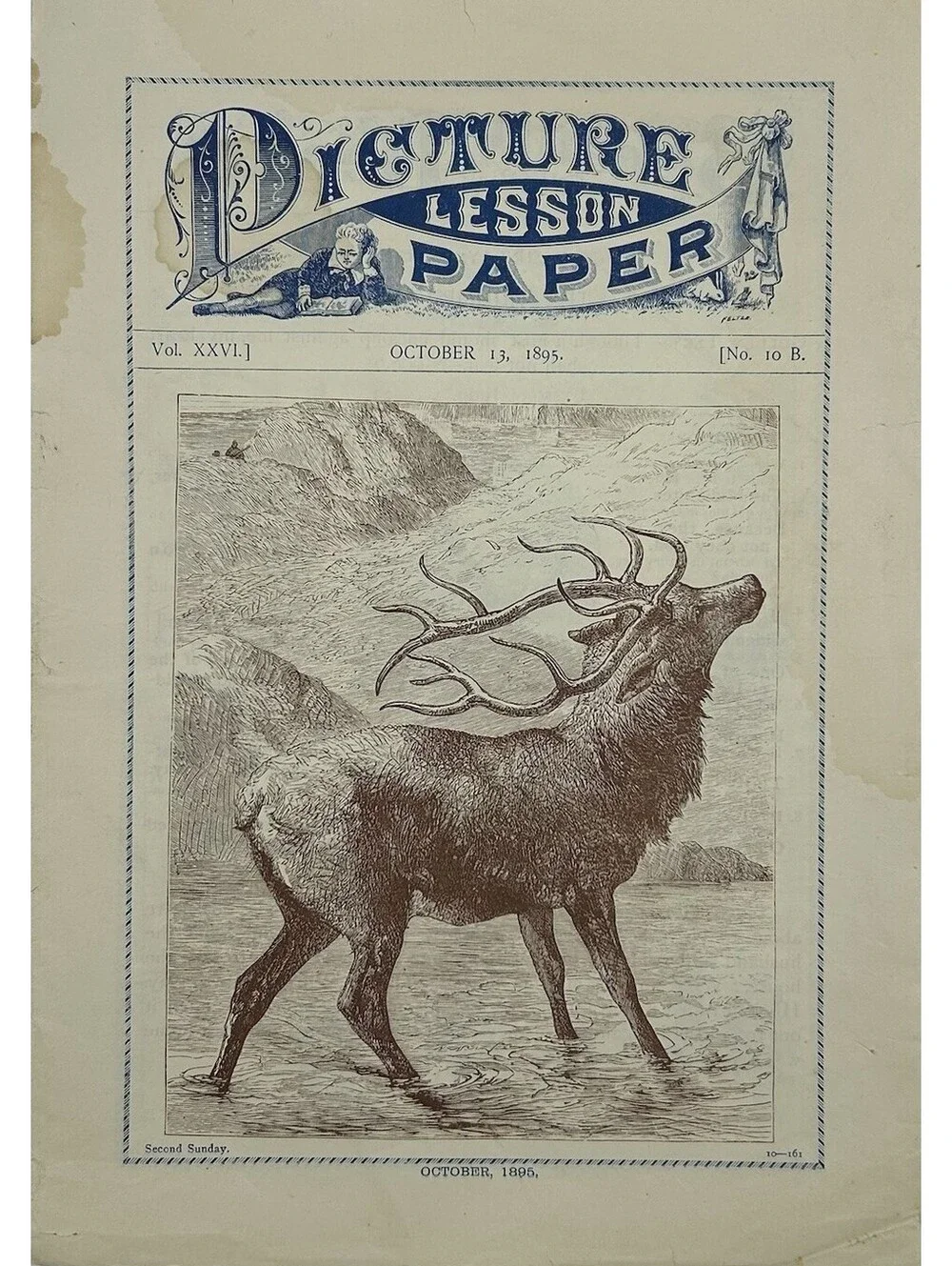 Antique 1895 Picture Lesson Paper Sunday School Childrens Weekly Stag Print  C18