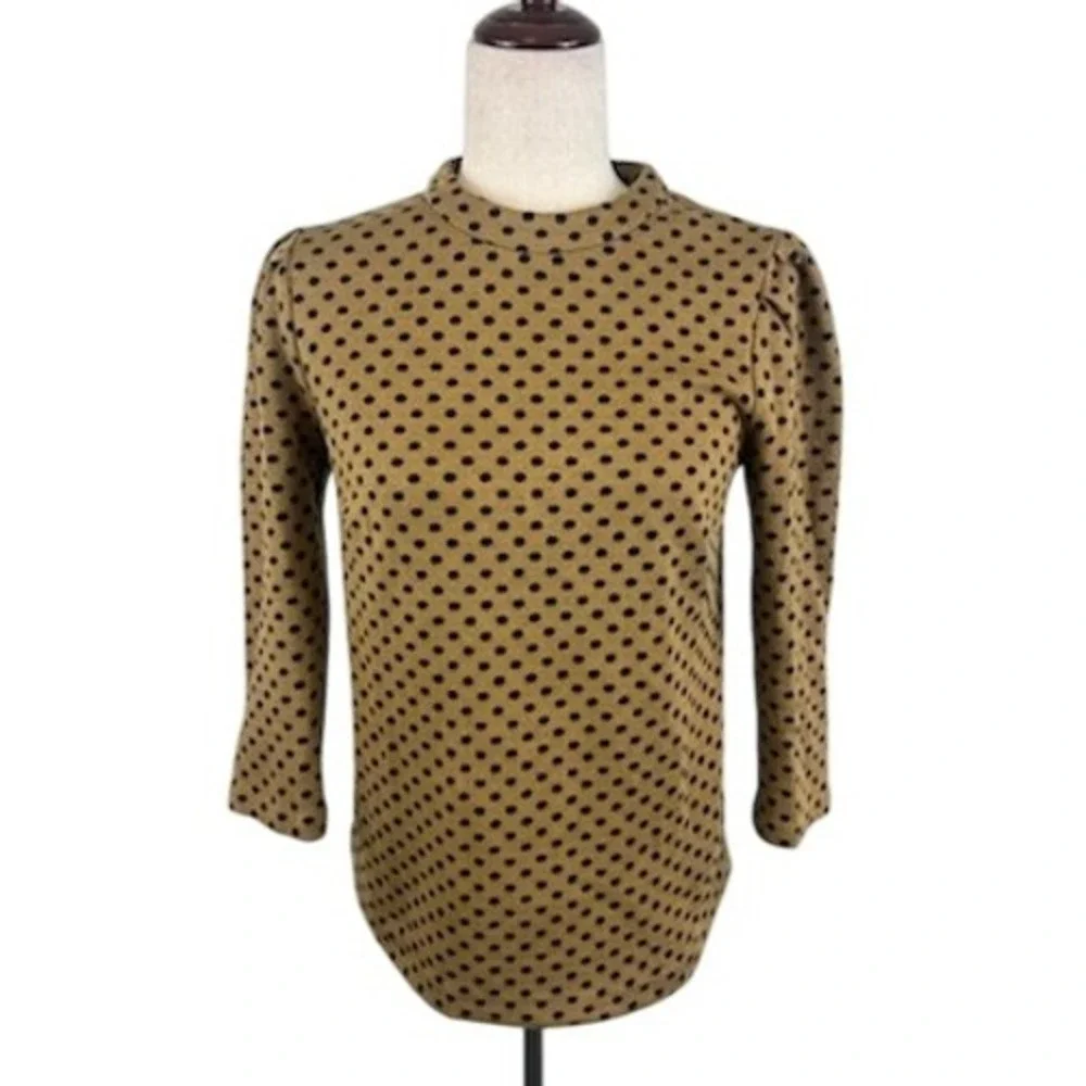 Boden Mock Neck Top 3/4 Sleeve Polka Dot Blouse Top‎ Tan Brown Size 4