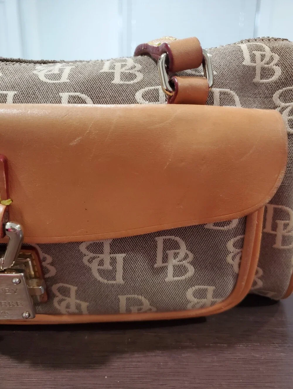 Dooney & Bourke Tan Logo Canvas Duffel with Leather Trim