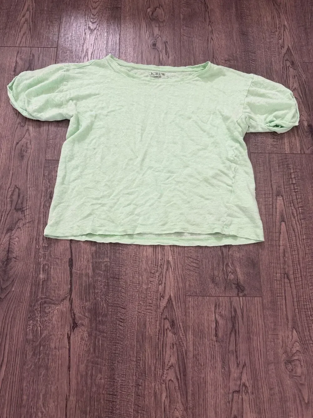 J Crew Womens Small 100% Linen Puff Short Sleeve Tee Shirt Mint Green S