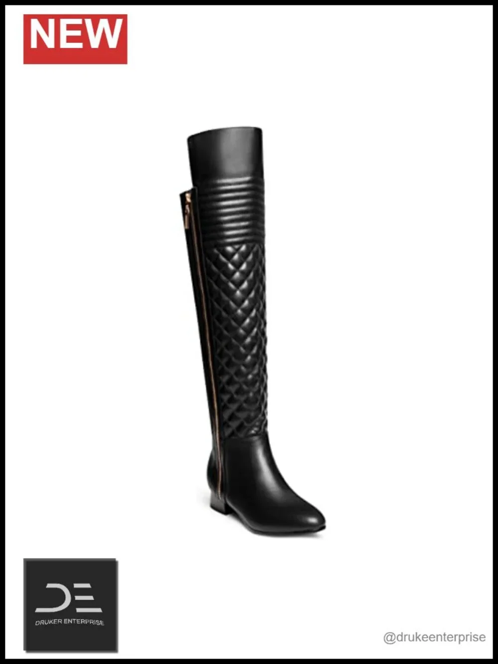 Over the Knee Boots Faux Leather Chunky Heel 17.5