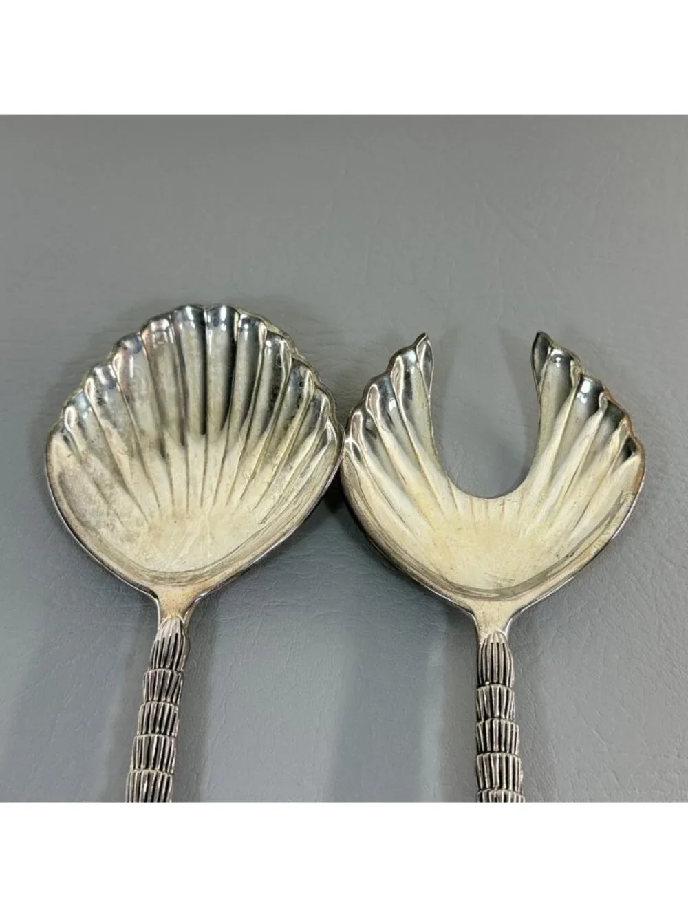 Vintage Godinger Silver Seahorse Shell Salad Serving Set Fork Spoon 11