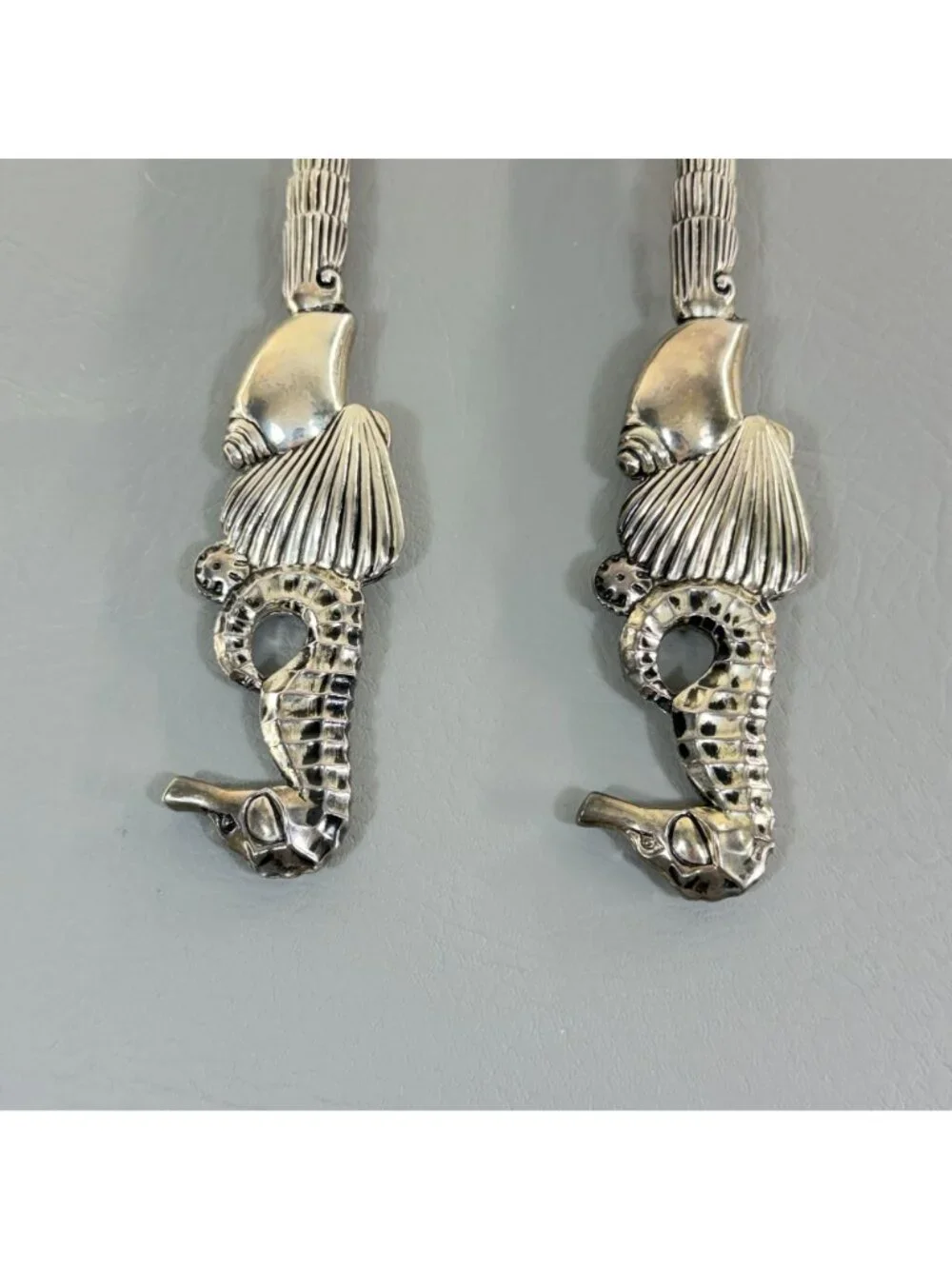 Vintage Godinger Silver Seahorse Shell Salad Serving Set Fork Spoon 11