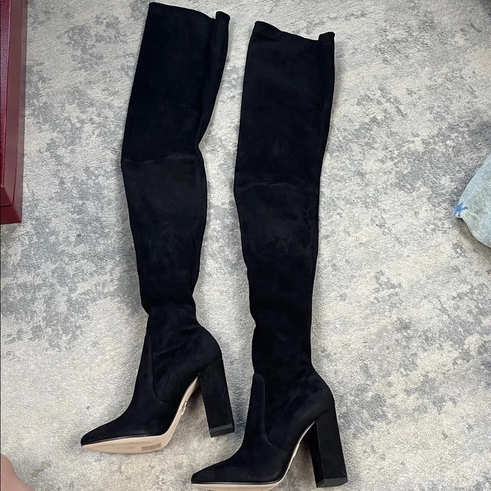 NIB Tamara Mellon Helmut Over The Knee Stretch Suede Boots Thigh Black 37.5