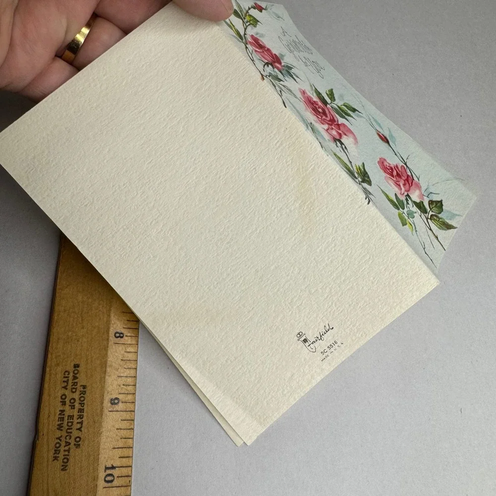 Vintage Fairfield Get‎ Well Greeting Card Pink Roses Floral Made in USA