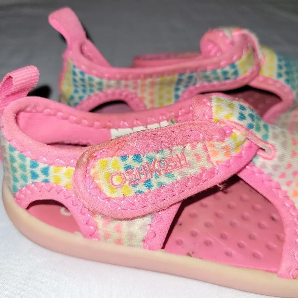 Oshkosh size 6M baby girl hearts pink water sandals shoes