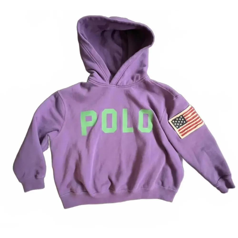 Polo Ralph Lauren Hoodie Purple Green Logo Flag Patch Size M 8-10