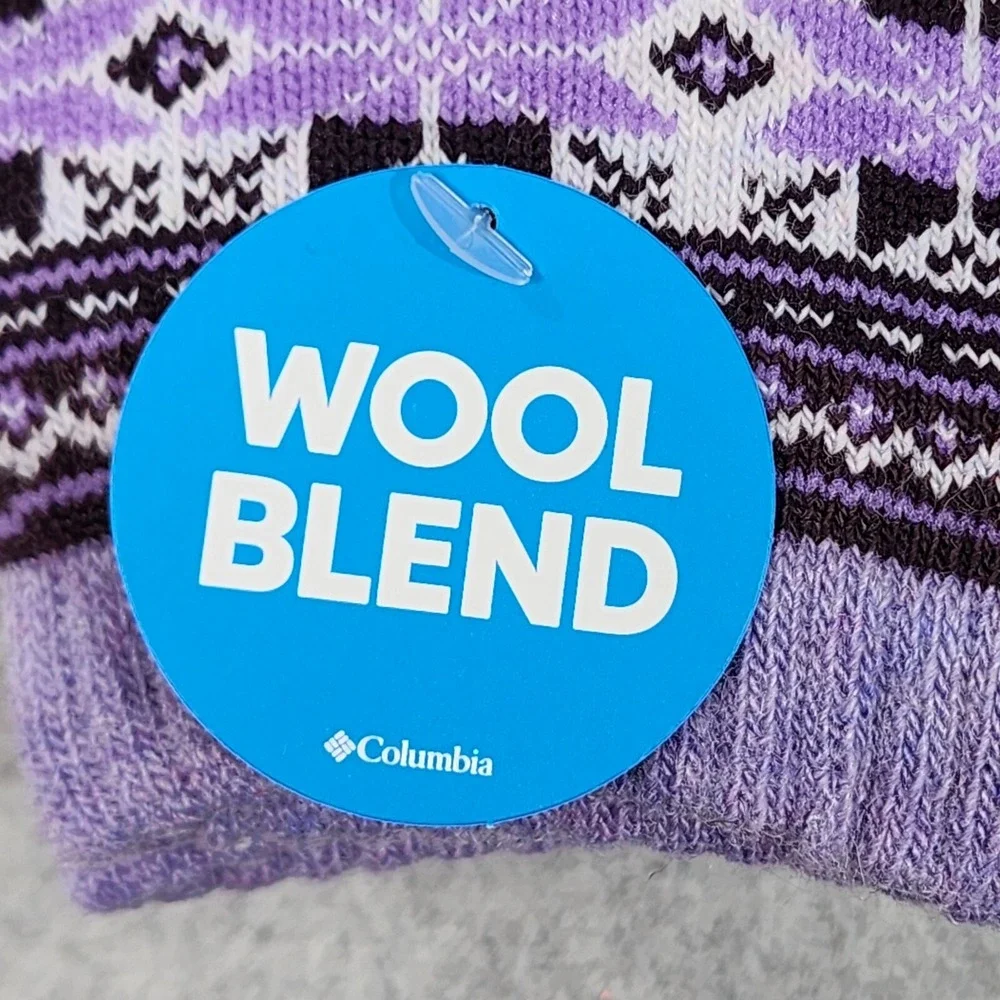 Columbia 2 Pair Crew Mi-Chaussettes Socks Womens‎ Sz 4-10 Grey Purple Wool Blend