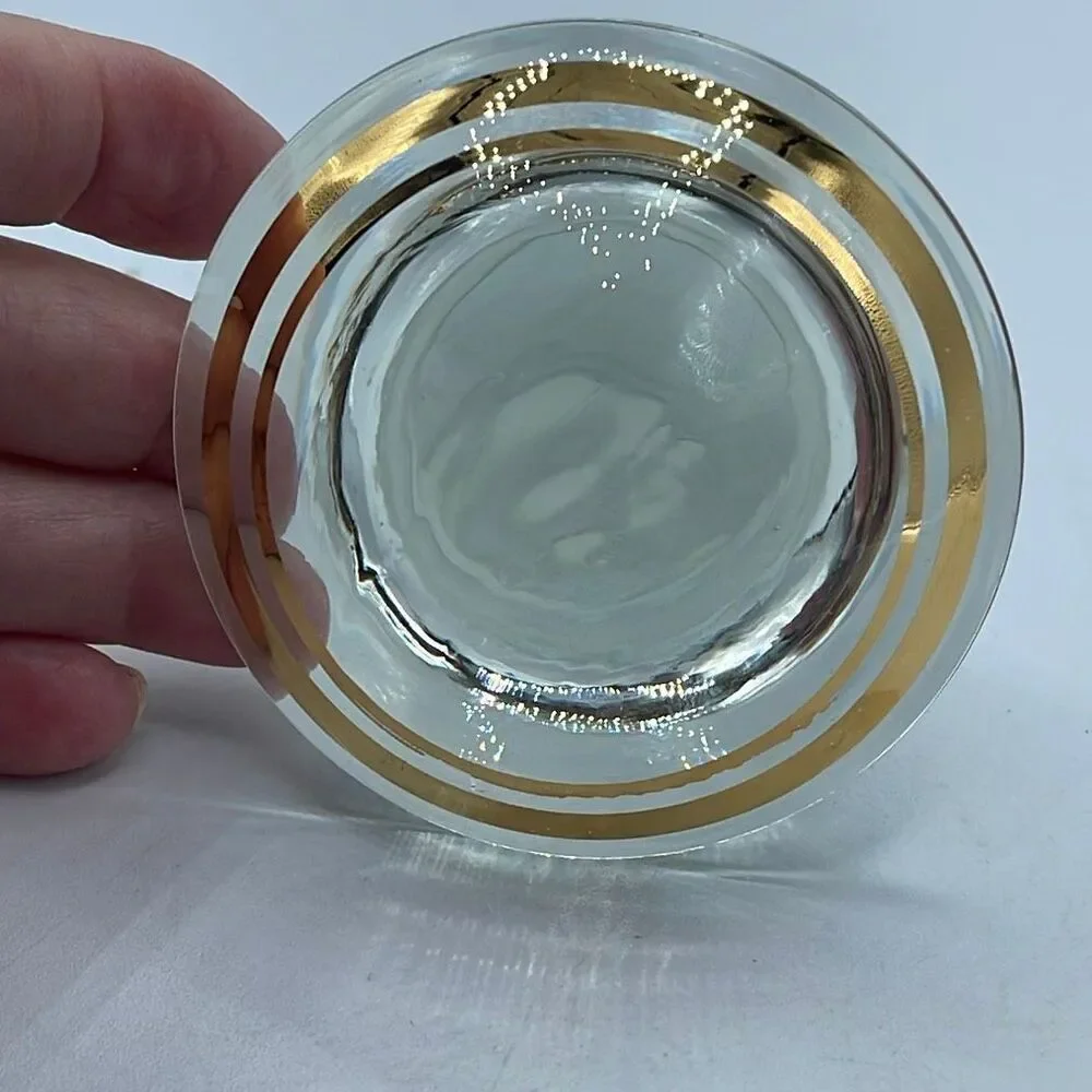 Vintage crystal hand painted gold ring trim decanter top .