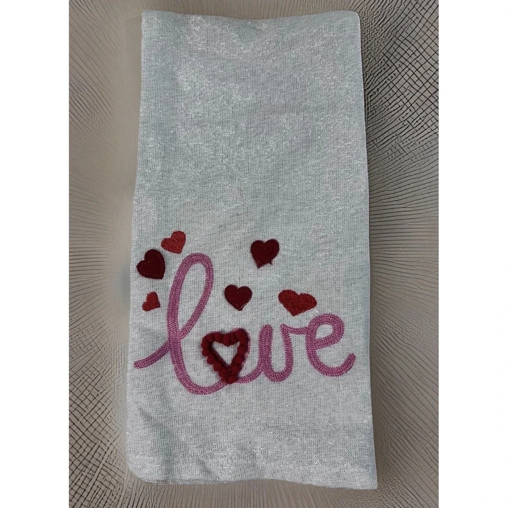 Nicole Miller Set Of 3 Kitchen Towels Embroidered Love NEW