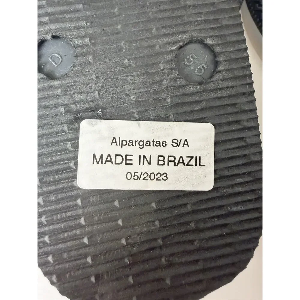 HAVAIANAS Mens Top Basic Print Flip Flops Black White Stripes US Sz 11/12