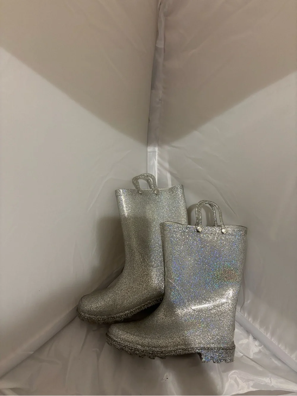 Kids Sparkle Silver Rain Boots with Pull Tabs