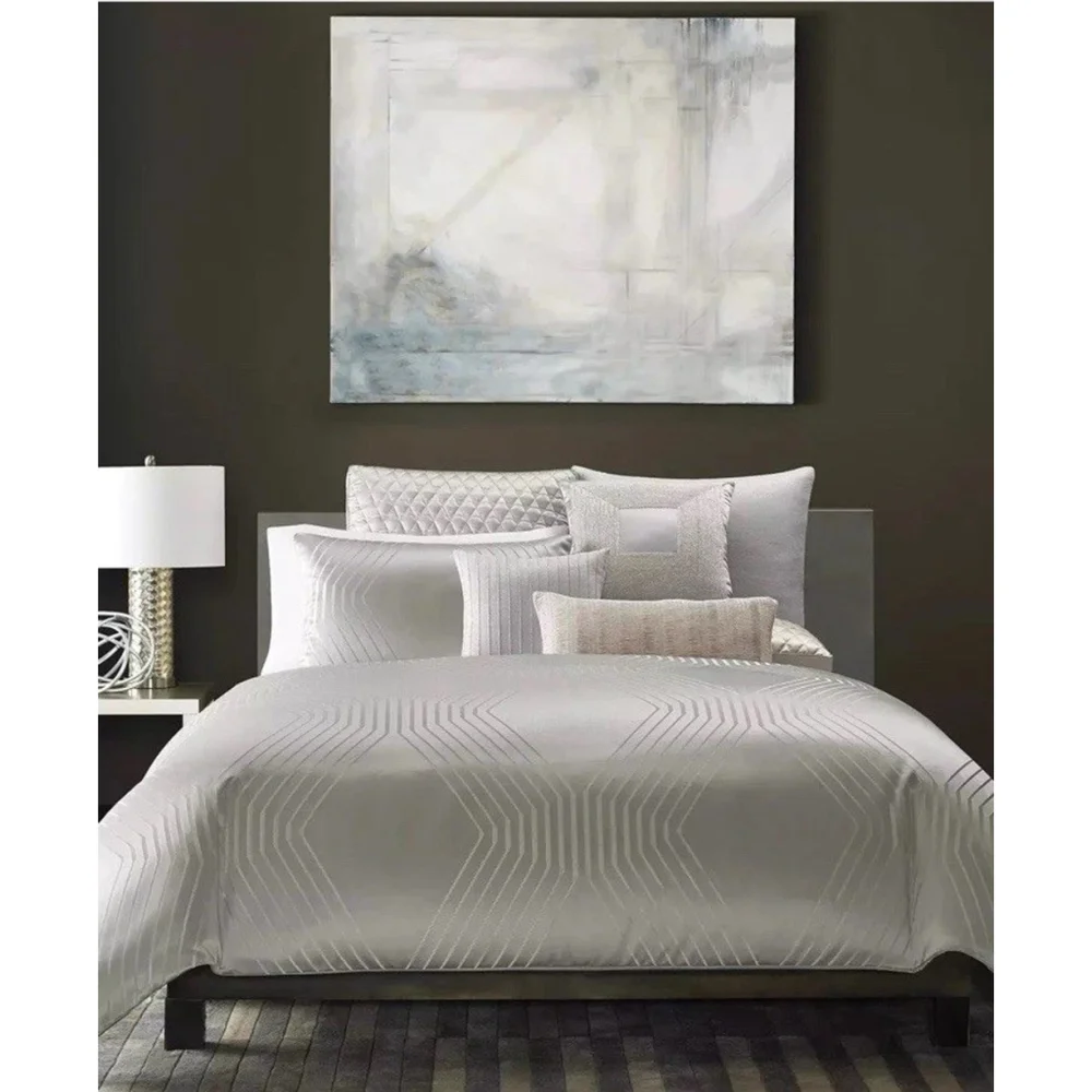 Hotel Collection Keystone Shimmery Silky 2 Pillow Shams Platinum Silver