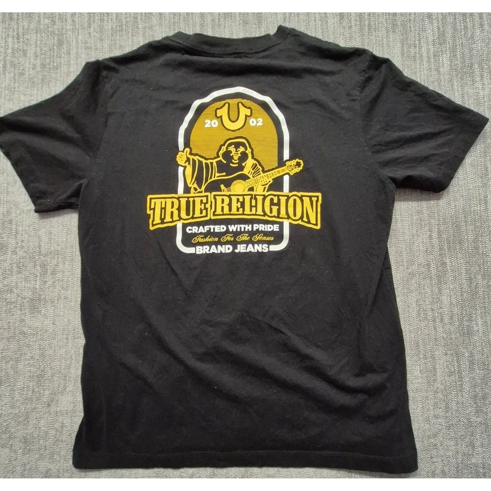 True‎ Religion black Buddha 2 sided Graphic T-shirt XL metallic gold streetwear