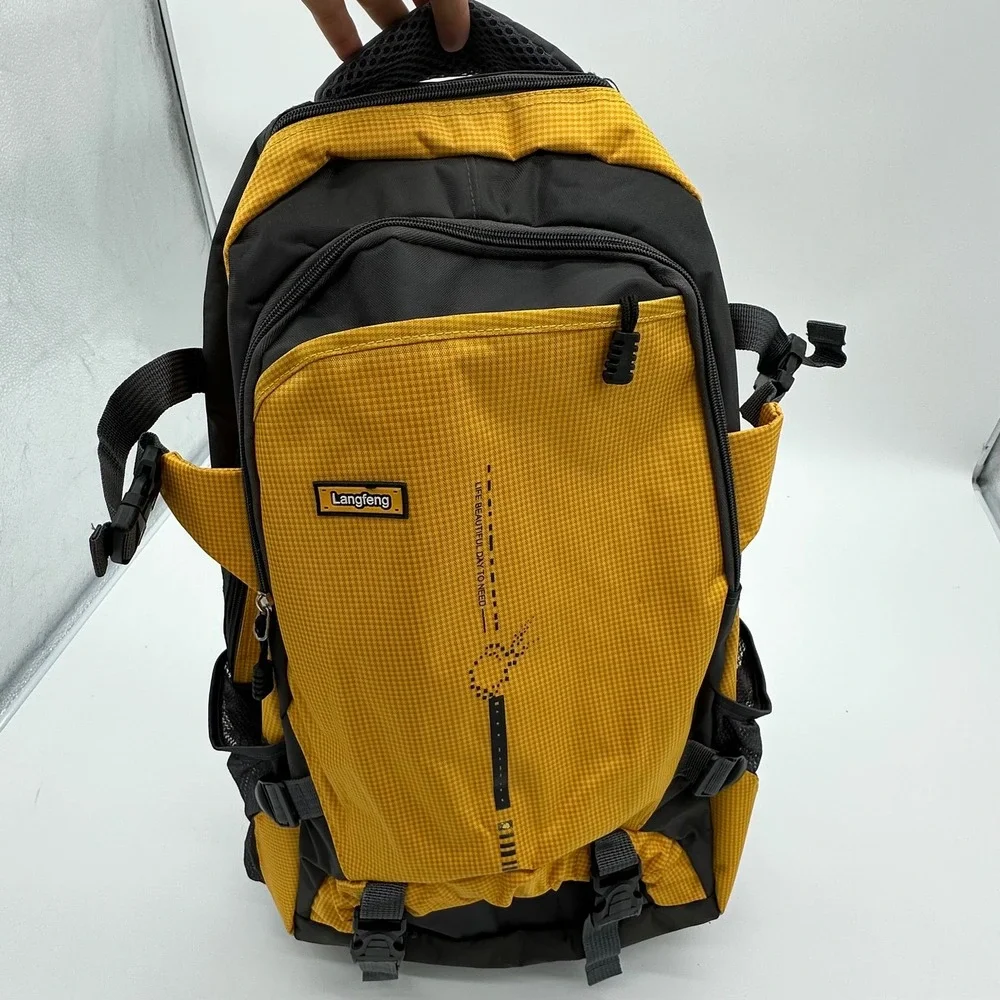 Langfeng Backpack Unisex Outdoor‎ Hiking Travel Rucksack Yellow Grey OS