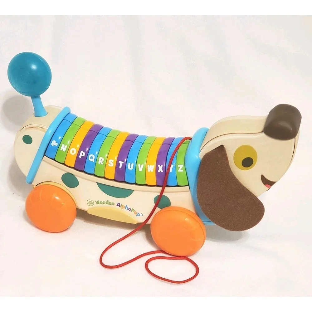 LeapFrog Wooden AlphaPup Pull Toy Alphabet Learning Dog Rolling‎ Wheels Works