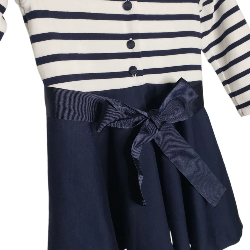 Ralph Lauren 12 months Baby Girl Striped Long Sleeve Navy & White Dress