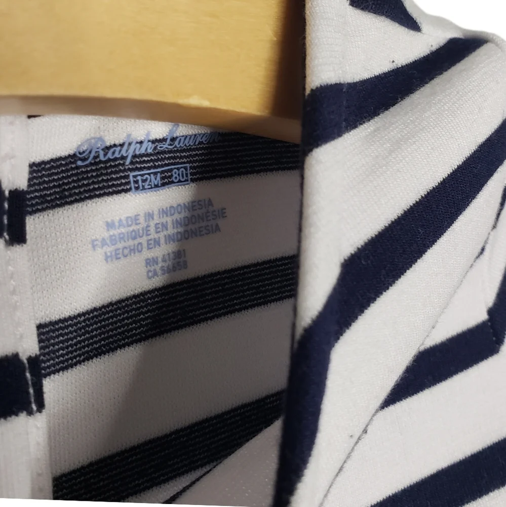 Ralph Lauren 12 months Baby Girl Striped Long Sleeve Navy & White Dress