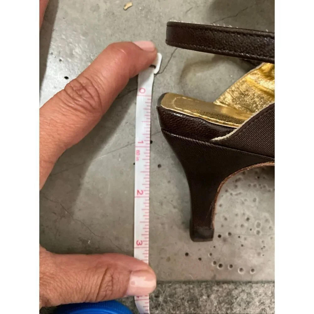 Chanel Open Toe Sandal Heels in Gold and Brown Size 35.5/36