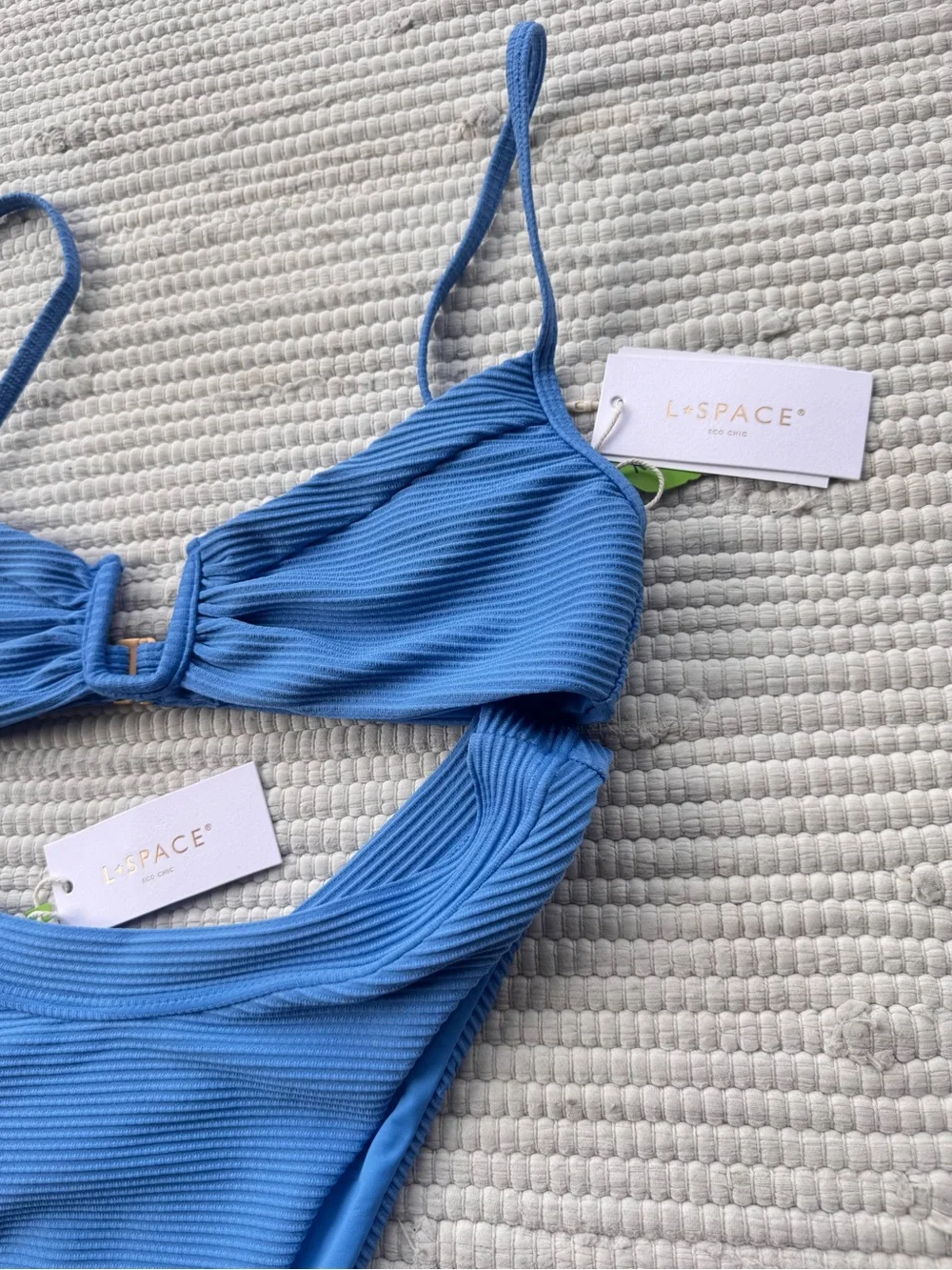 L*Space Peyton Ribbed Bikini Set NWT Large Cornflower Blue