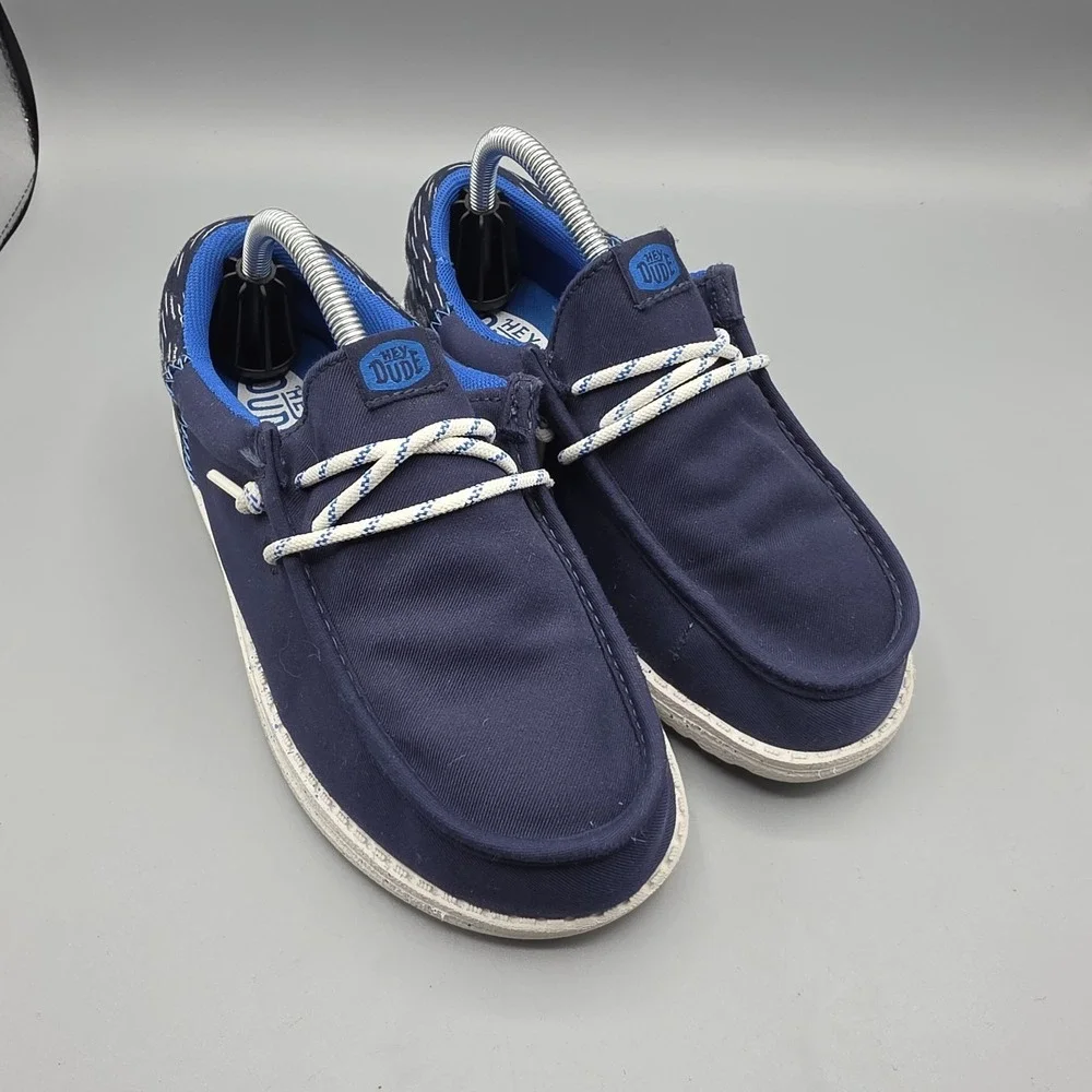 Hey Dude Wally Shoes Boys 3 Navy Blue Funky Jersey‎ Jacquard Slip On Lightweight