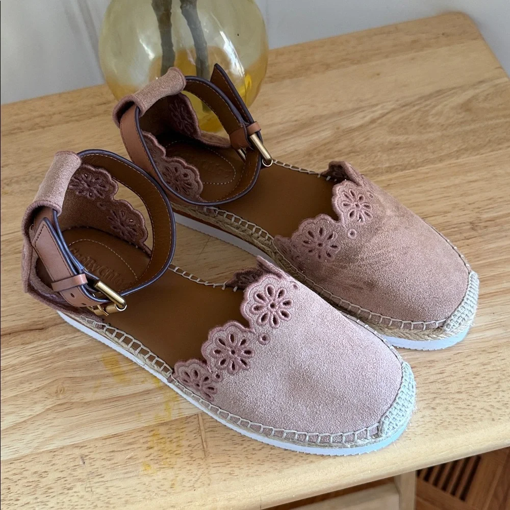 See by Chloé Glyn Floral Laser-Cut Espadrille Flats - Size 37 - 6.5/7‎ US