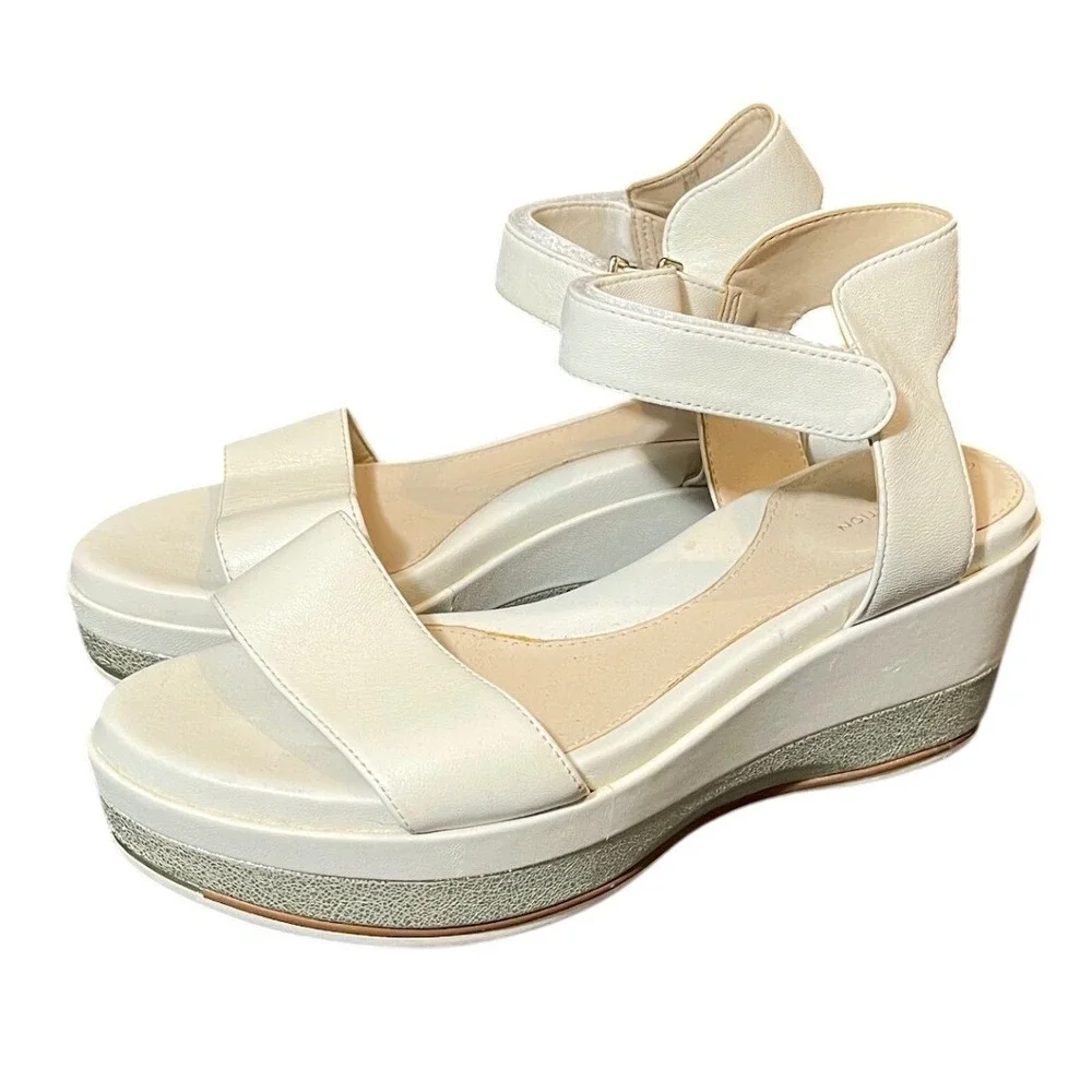Cole Haan Grand Ambition Sandals Womens 6.5 Ivory White Wedge Platform‎ Strap