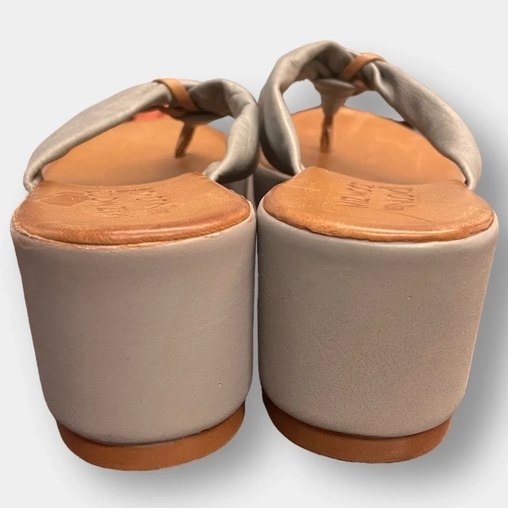 NEW Miz Mooz Inuovo Leather Wedge Blue Grey Brown Flip Flop Sandal Size 41