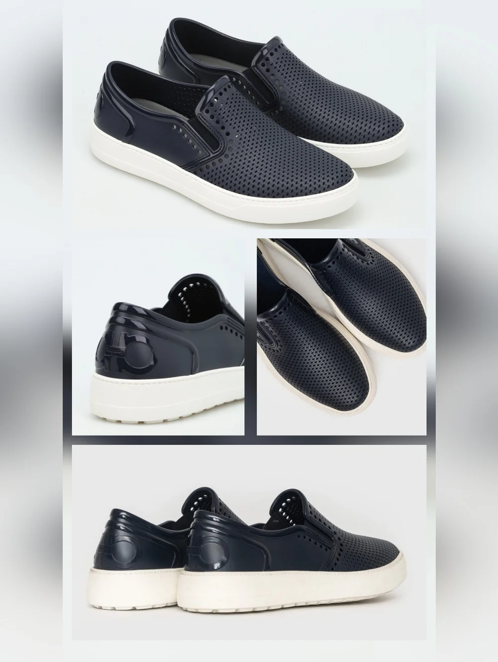 Salvatore Ferragamo 'Perforated Fury' Blue Rubber Boat Shoes Size US 9