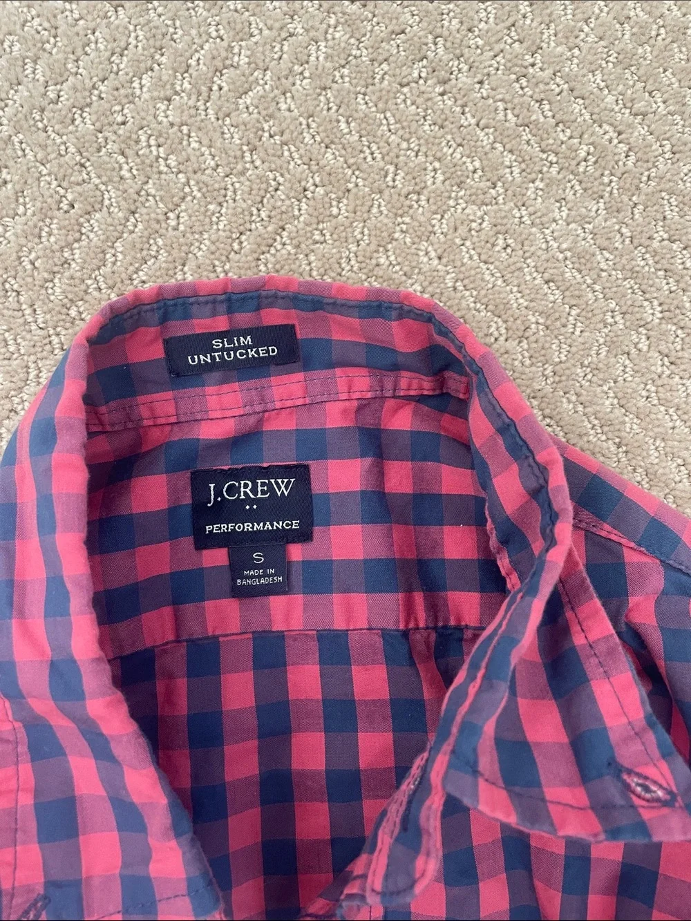 J. Crew Men’s Pink and Navy Gingham Button-Down Shirt