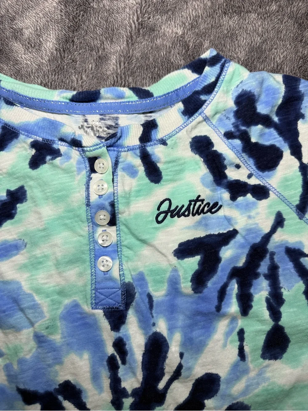 Justice Blue and Aqua Tie-Dye Long Sleeve Henley Top