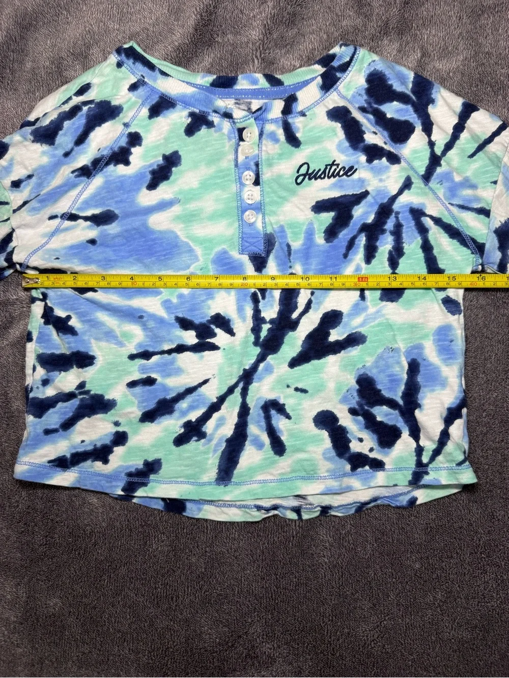 Justice Blue and Aqua Tie-Dye Long Sleeve Henley Top