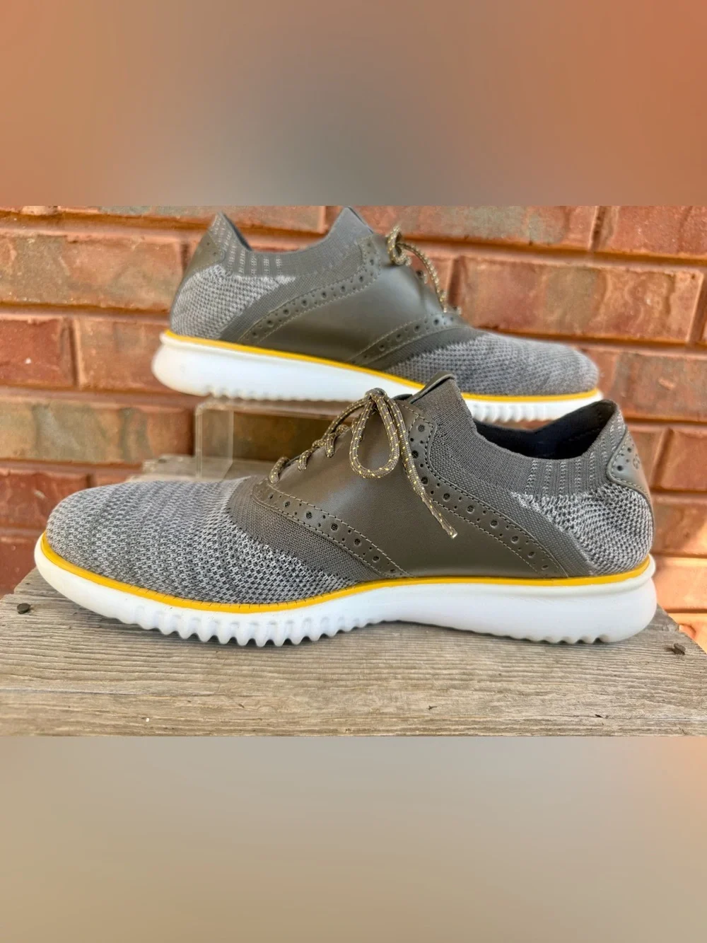 Cole Haan 2.Zerogrand Gray Saddle Knit Oxford Shoes Mens Sz 10 M C25308 Yellow