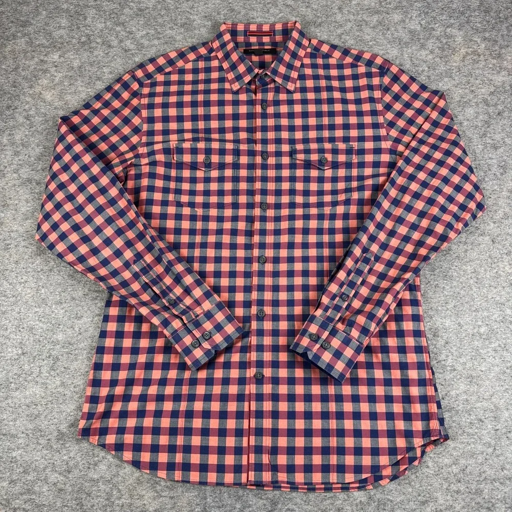 Banana Republic Slim Fit Bold Check Utility Shirt Long Sleeve Mens Medium M