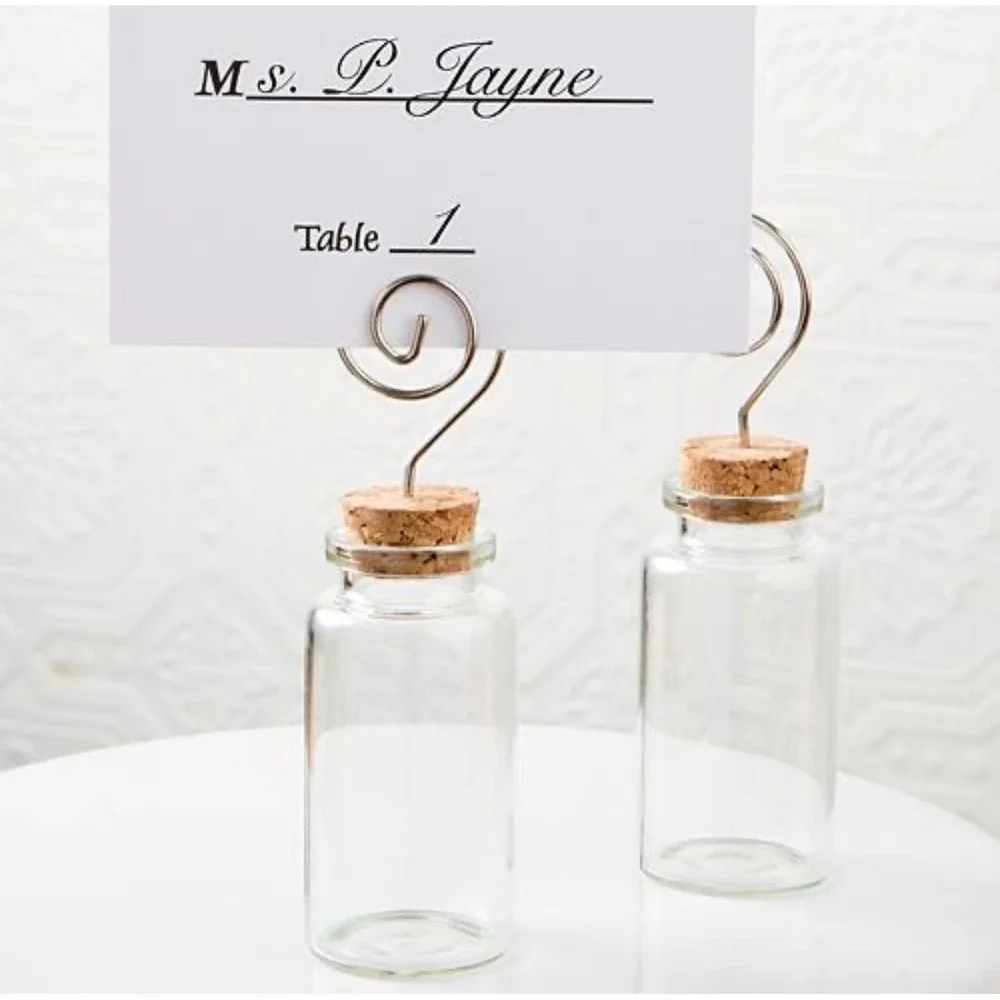 24 Glass Bottle Place Card Holders with Cork and Spiral‎ Wire Wedding Decor
