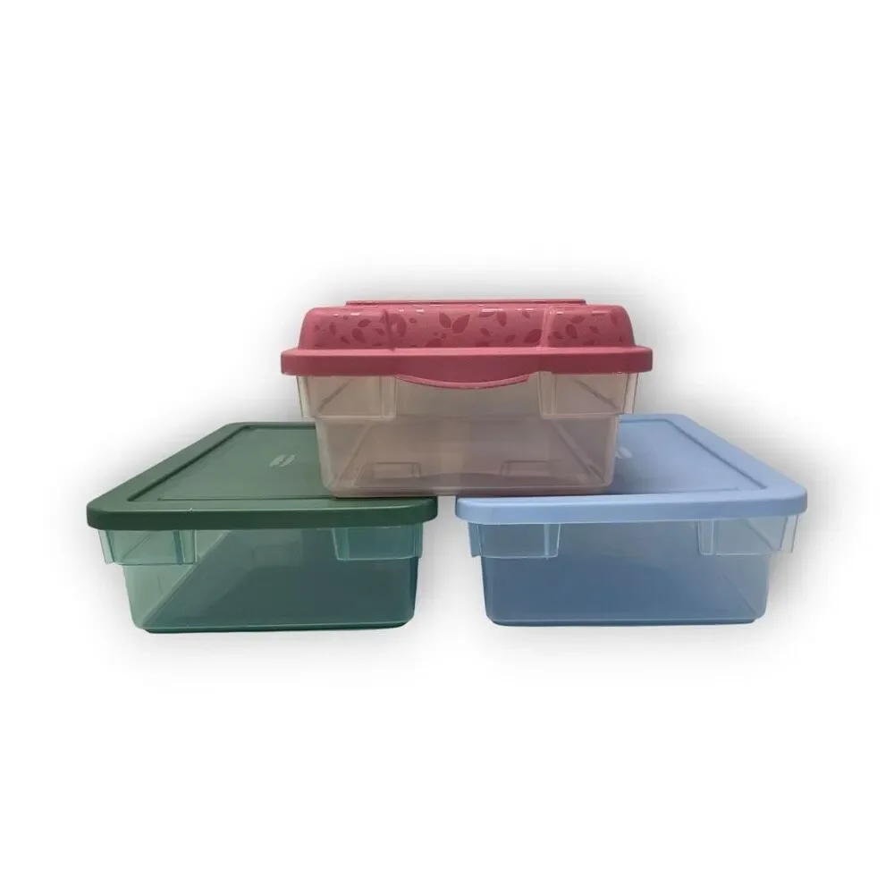 Rubbermaid Lot of 3 Vintage Green Pink Blue Shoe Box Storage Container 0286
