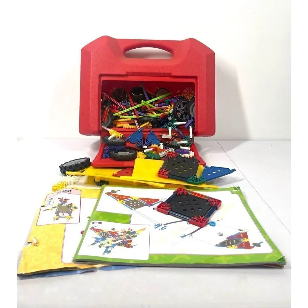 Vintage Kinex K’NEX Building Pieces and Red Hard Shell Cases 1990s Manuals