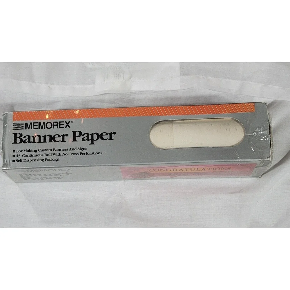 Vintage Memorex Banner Paper 1 Continuous Roll White - Sealed