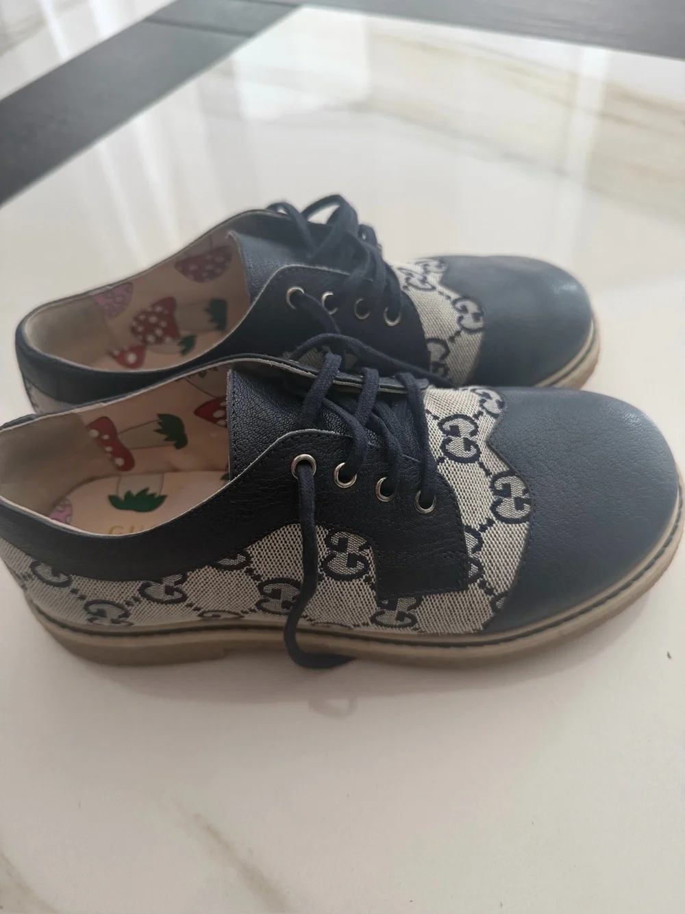 Gucci Kids Navy and Beige GG Canvas Lace-Up Shoes